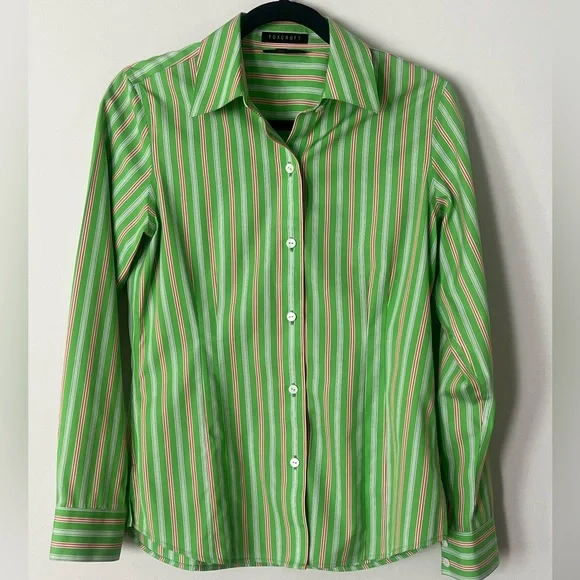 Foxcroft Pink & Green Striped 100% Cotton Preppy Non-Iron Slim Fit Button Down - Picture 6 of 6